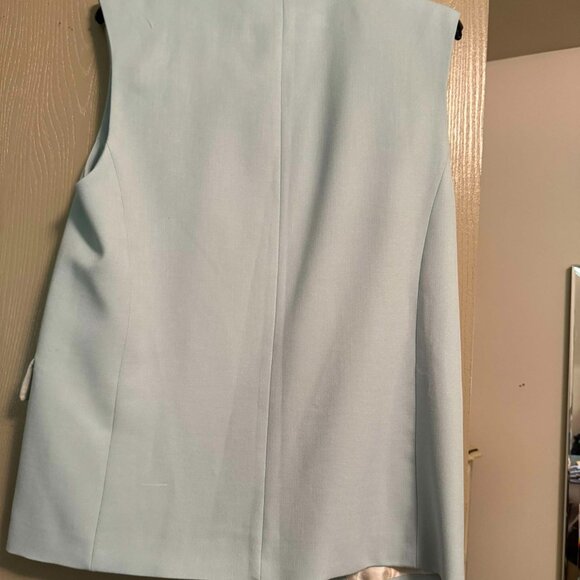 New XS relaxed ZARA Colarless V-neck Vest Flap Pocket Seafoam Green Button Lapel - Picture 5 of 7
